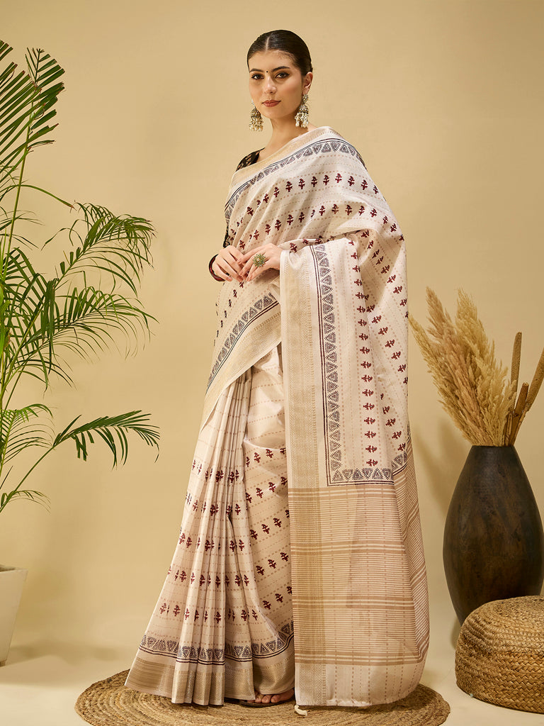 WhiteRed Aadrika Saree