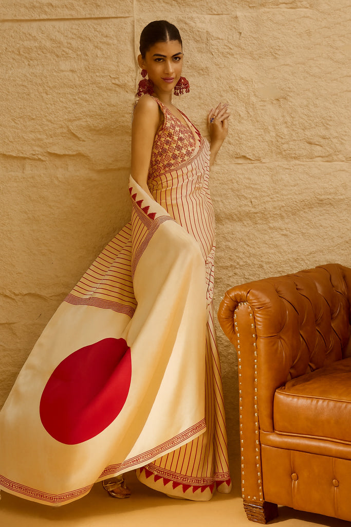 WhiteRed Jaya Saree