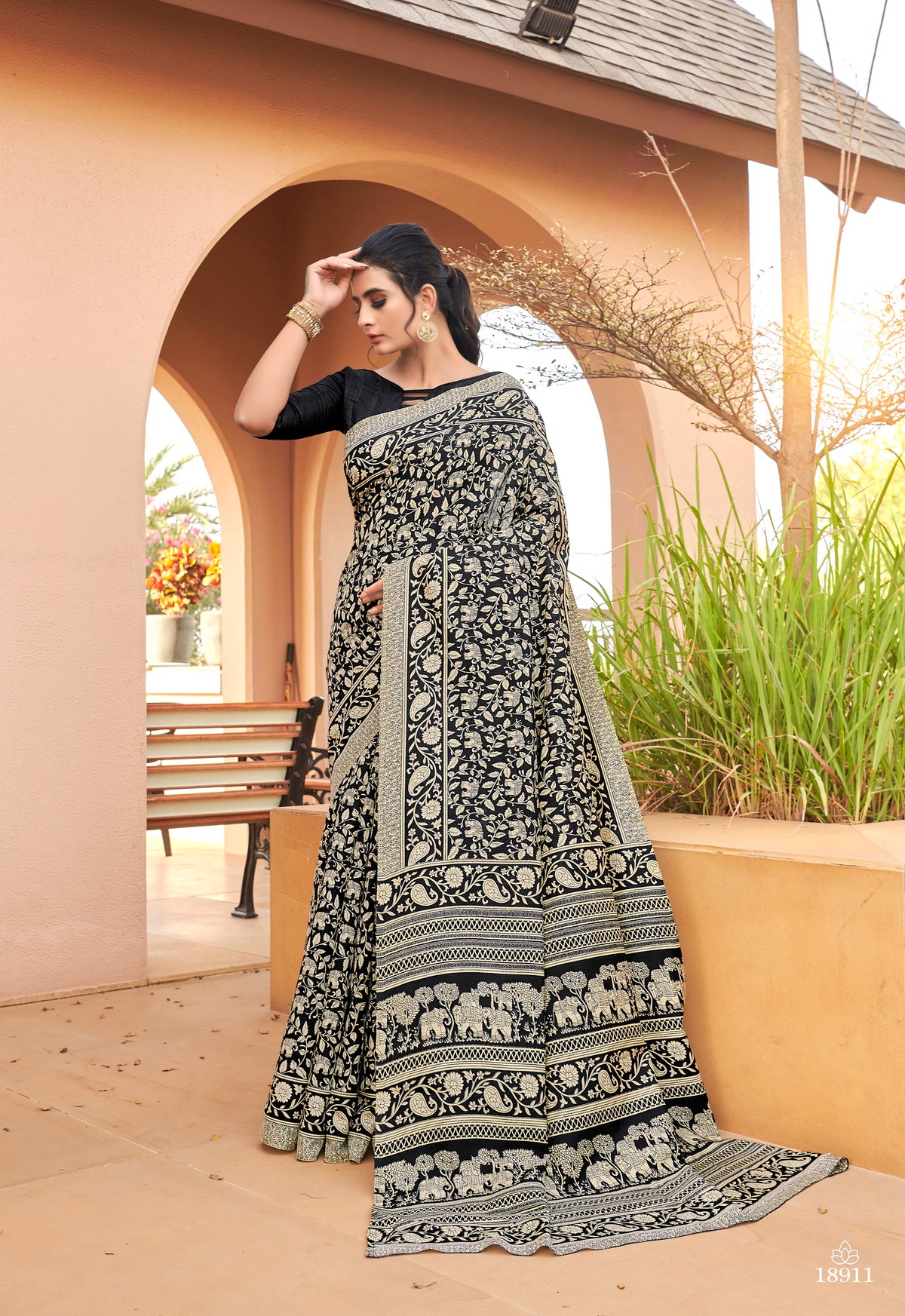 CreamBlack Manika Saree