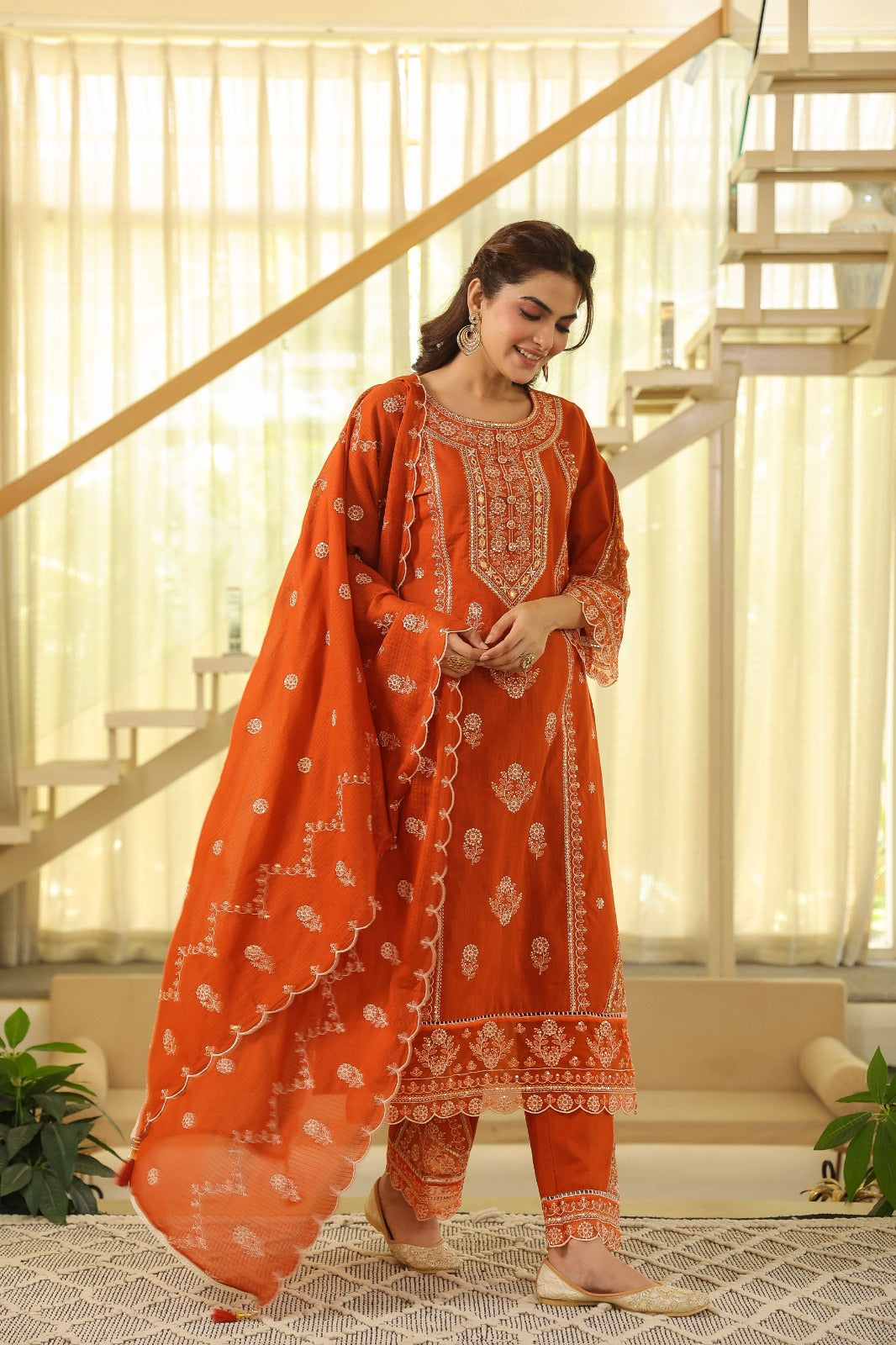 Rust Orange Kesar Suit  Set (Set of 3)