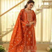 Rust Orange Kesar Suit  Set (Set of 3)