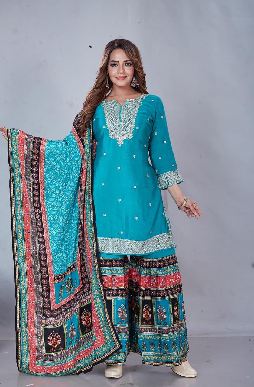 Blue Chandni Suit Set (Set of 3)