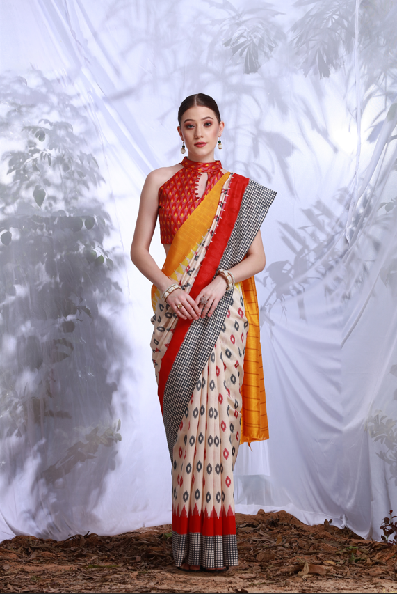 CreamRed Manika Saree